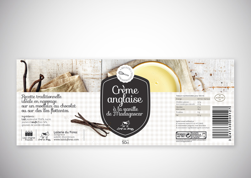 Création du packaging Crème Anglaise pour la Laiterie du Forez