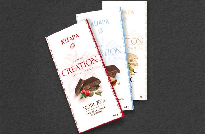 Création de packaging pour des tablettes de chocolat.